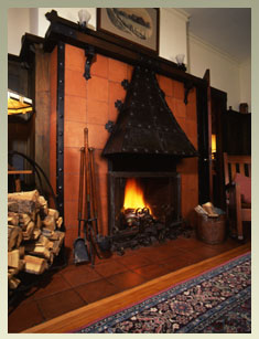 Stickley wood burning fireplace at Notchland Inn