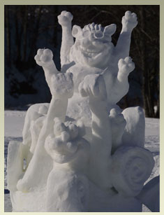 Carved snow sculptures in Jackson NH